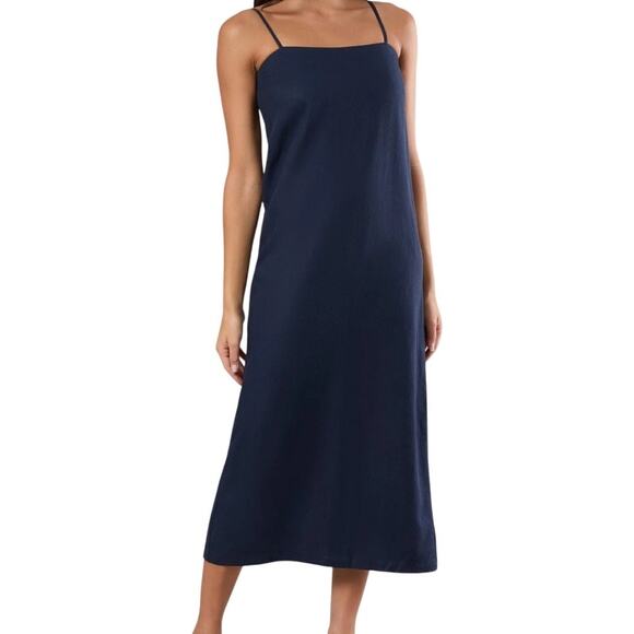 Rachel Parcell Deep Navy Linen Midi Squareneck Shift Dress - Picture 1 of 8